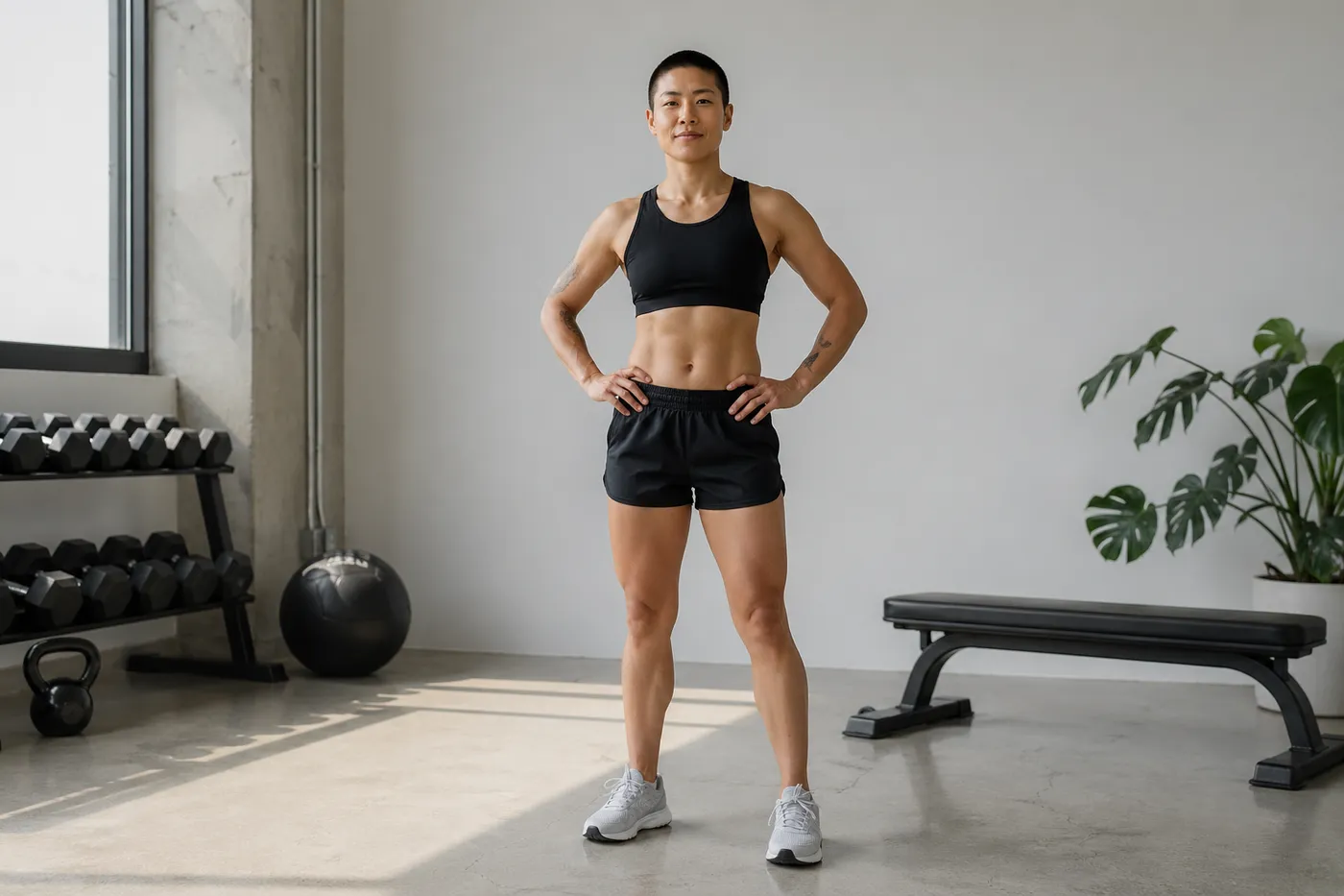 Silhouette athlétique obtenue après transformation skinny fat, muscles visibles et ventre plat grâce à la musculation