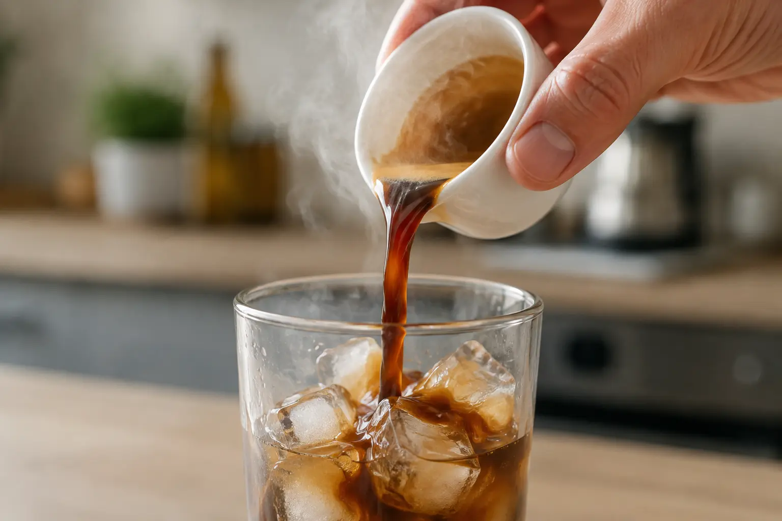 Deux shots d'espresso versés dans un petit récipient pour refroidir