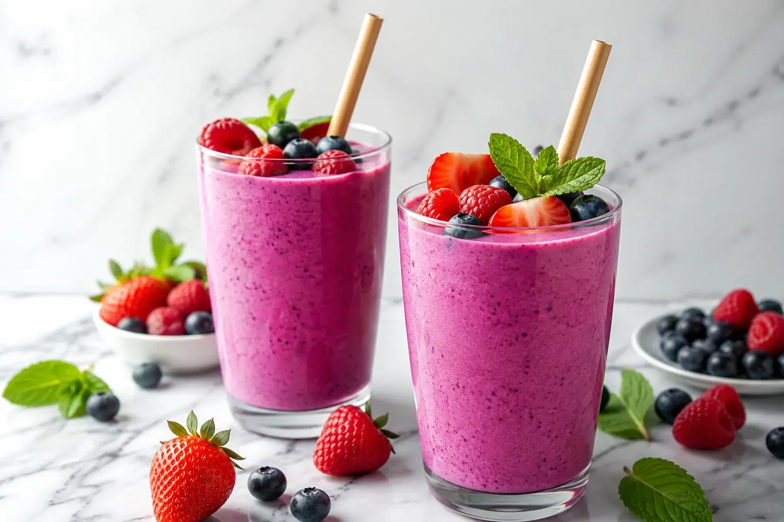 Smoothie vanille-fruits rouges