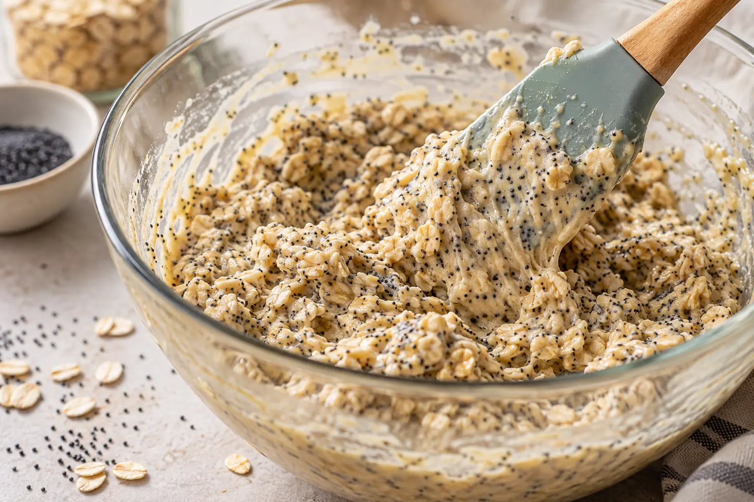 Spatule incorporant le mélange humide dans les ingrédients secs