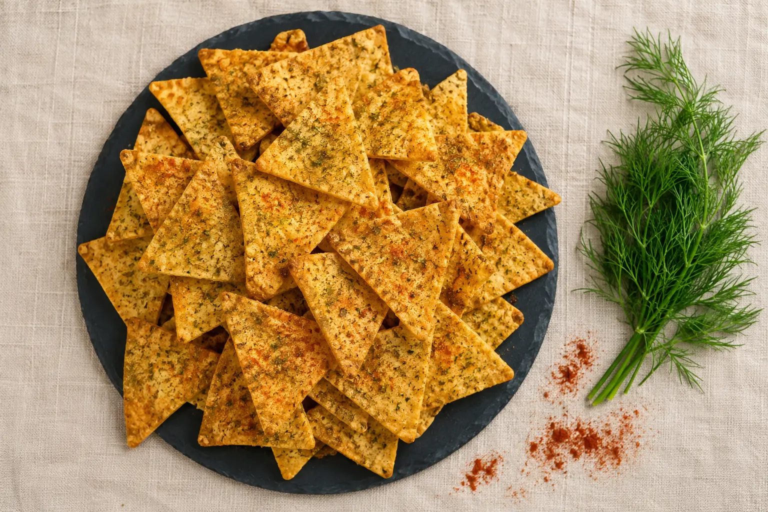 Gros plan sur des chips protéinées ranch dorées et craquantes