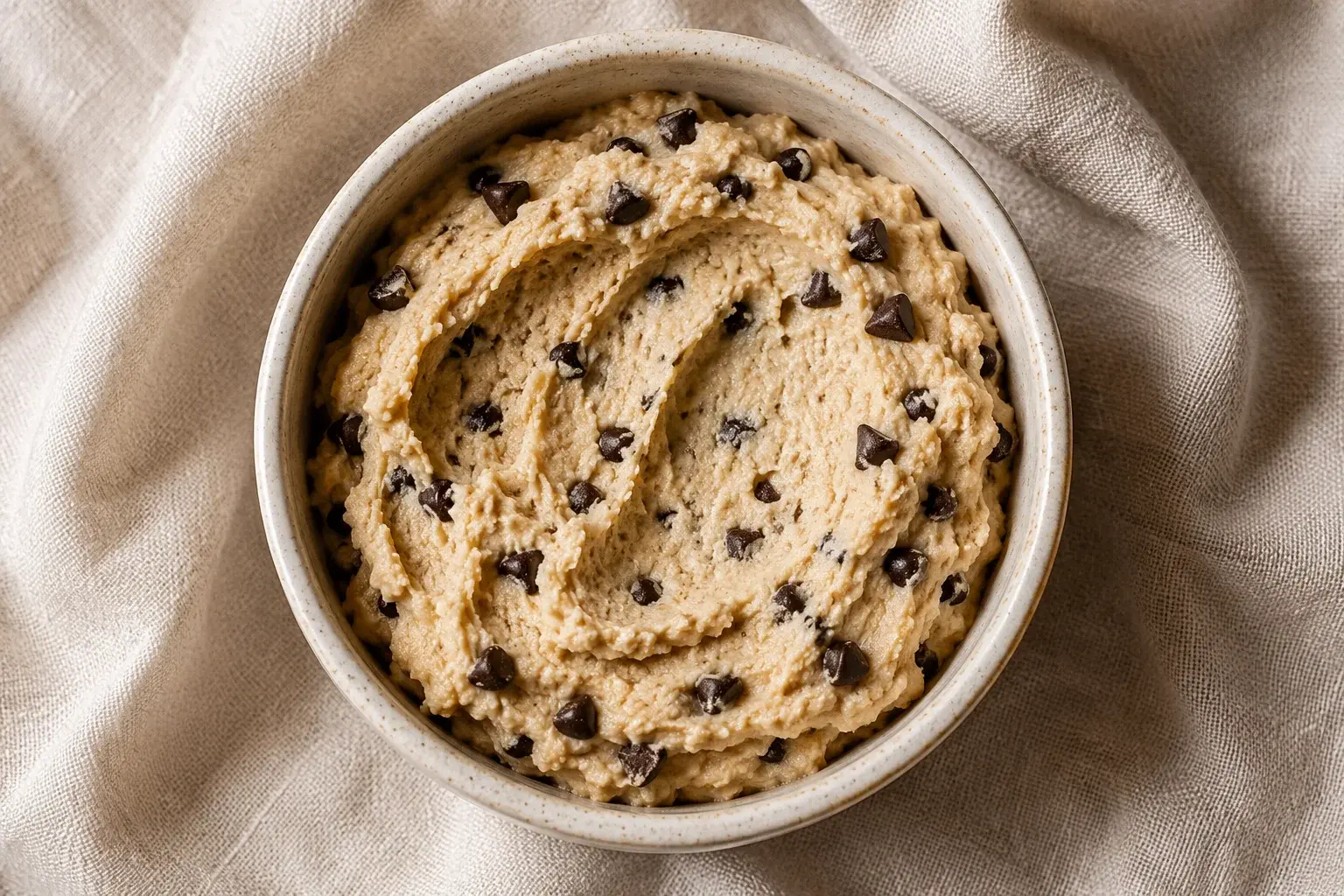Cookie dough protéinée au cottage cheese vue de dessus avec cuillère