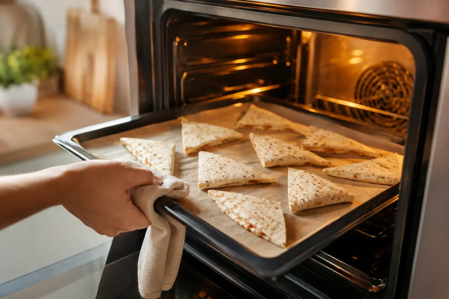 Chips protéinées étalées sur une plaque de cuisson avant enfournement