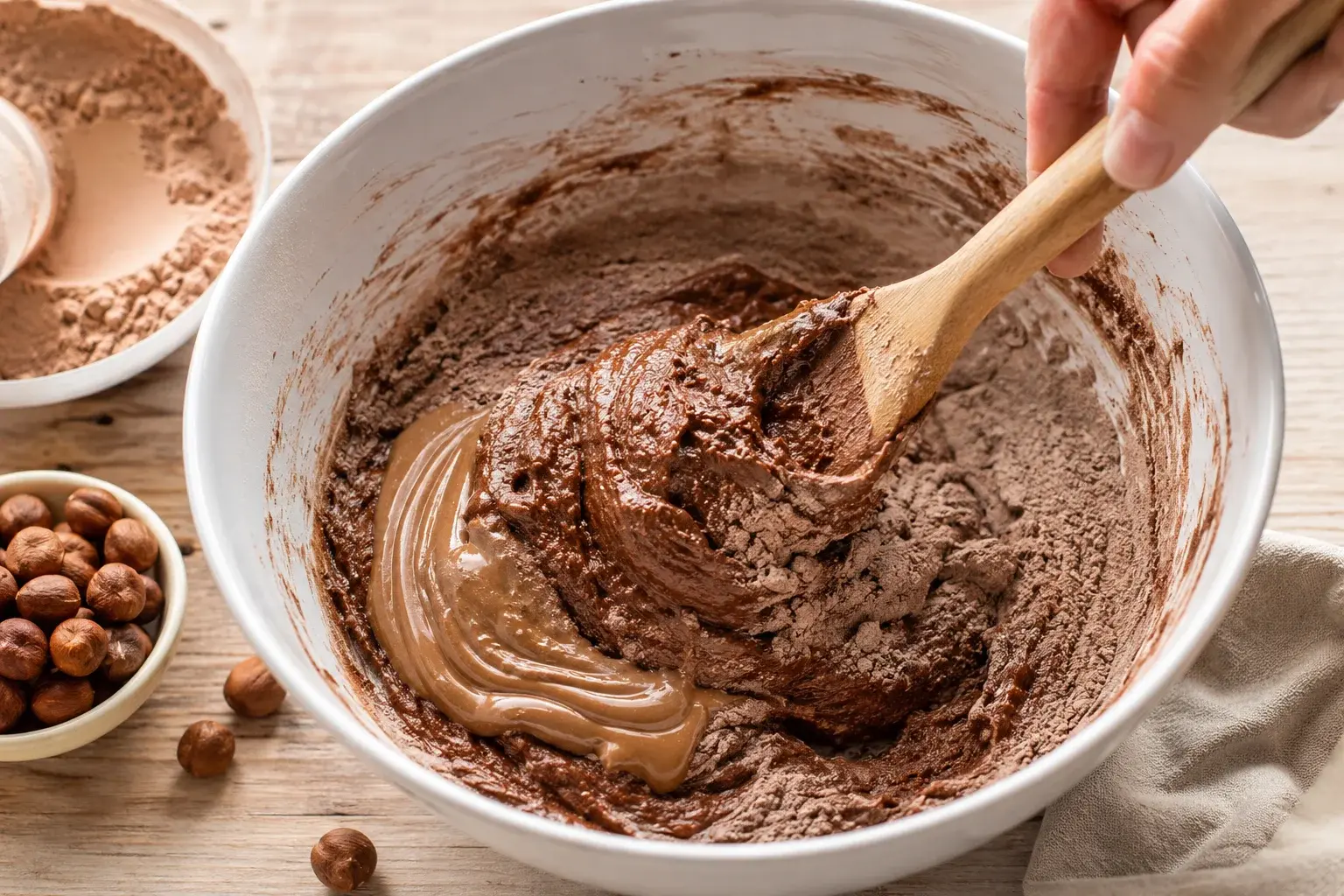 Mélange de la pâte à barres protéinées dans un saladier avec une spatule