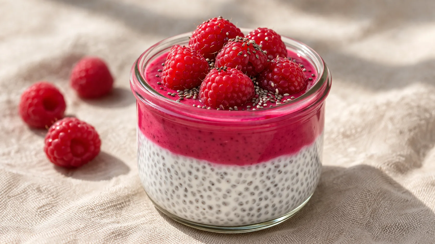Chia pudding framboise protéiné