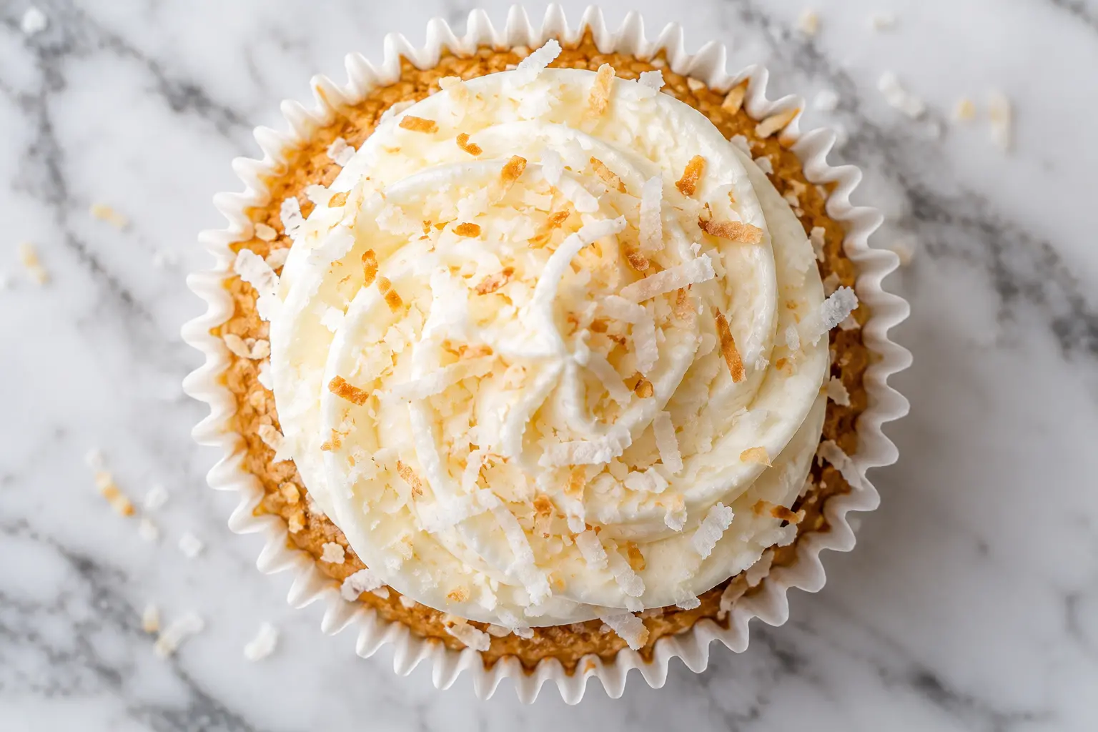 Cupcake coco protéiné coupé en deux montrant la texture moelleuse à l'intérieur