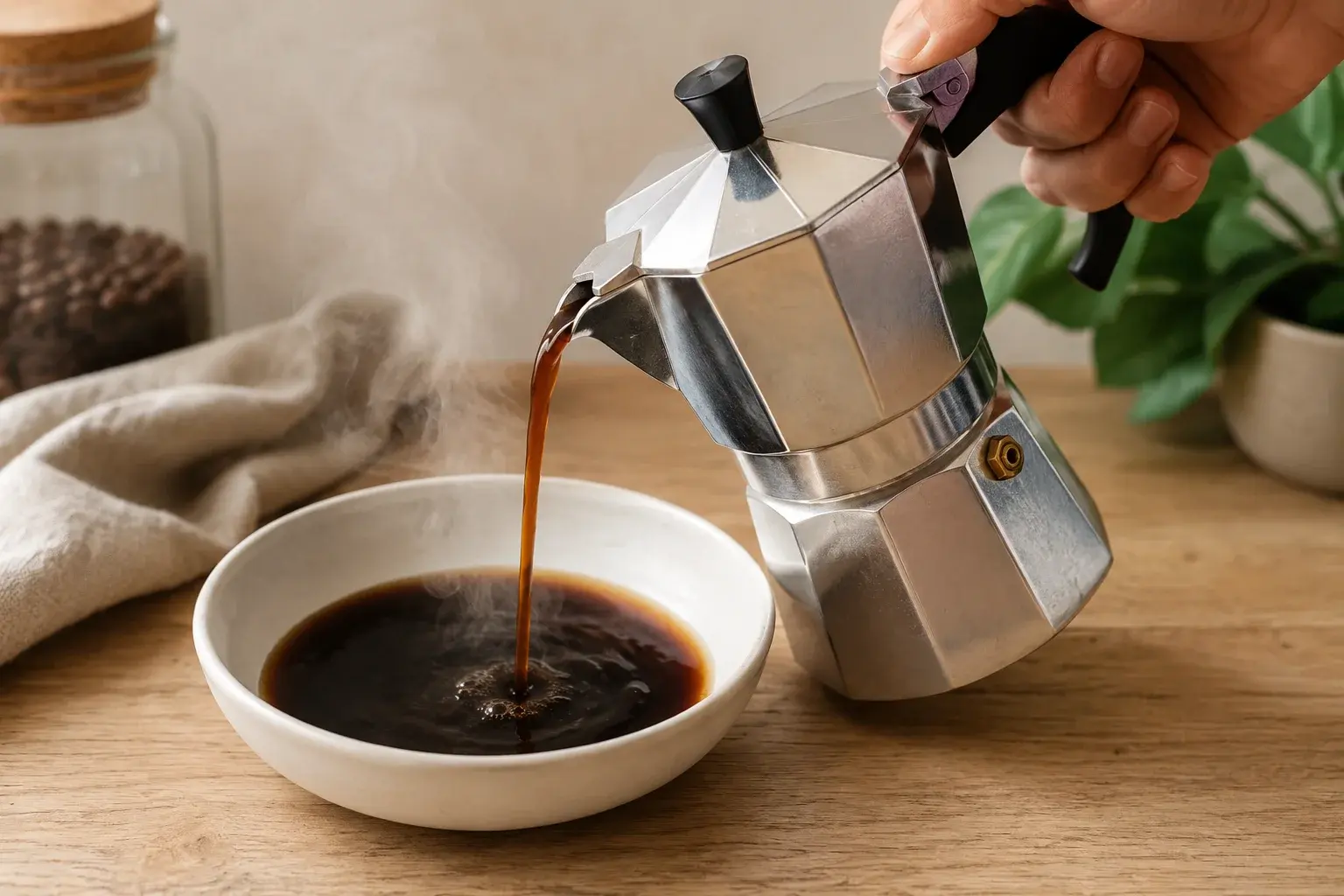Café espresso versé dans un bol peu profond pour tremper les spéculoos