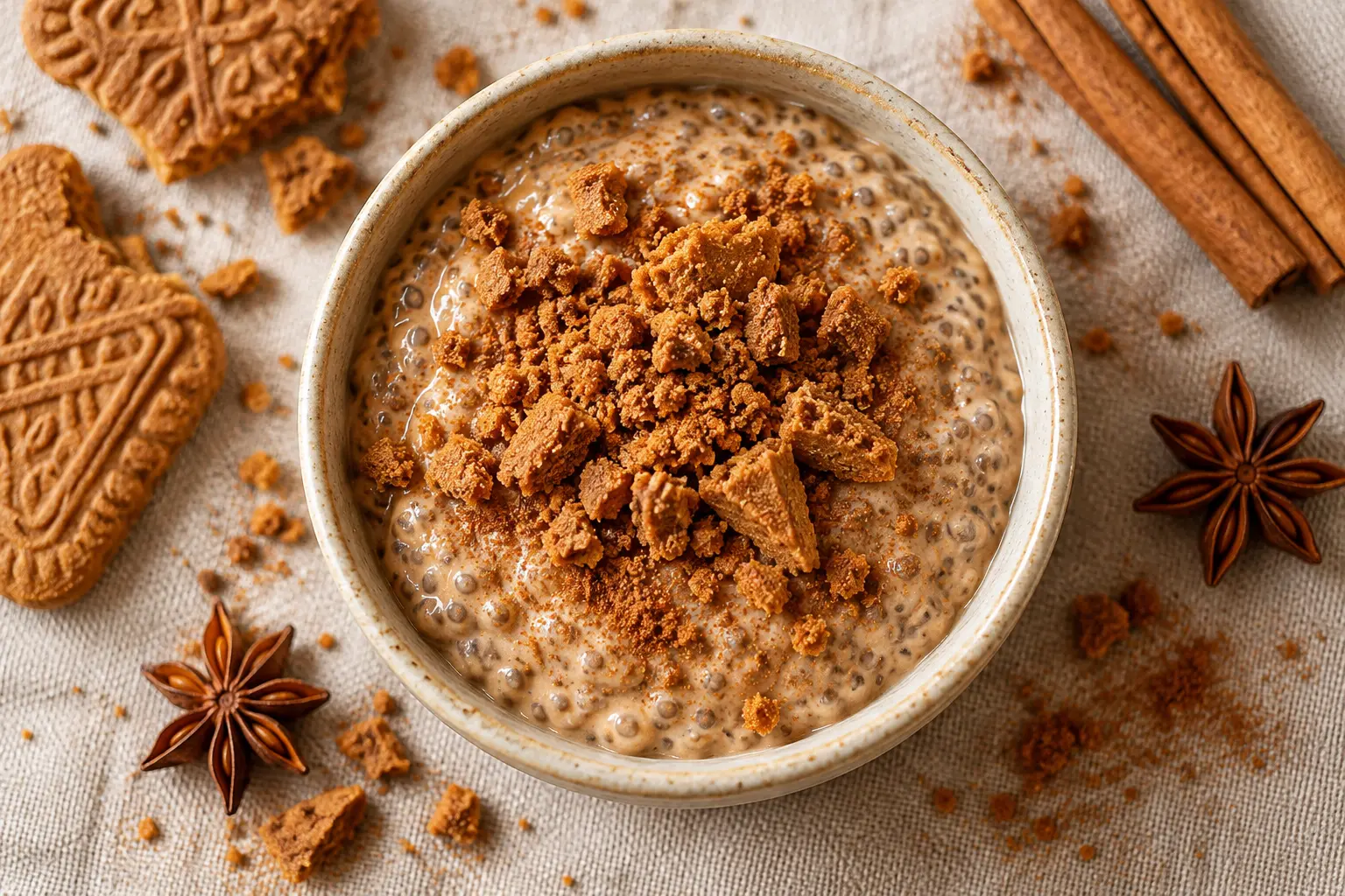 Vue rapprochée du pudding pain d'épices protéiné avec sa texture crémeuse et ses épices