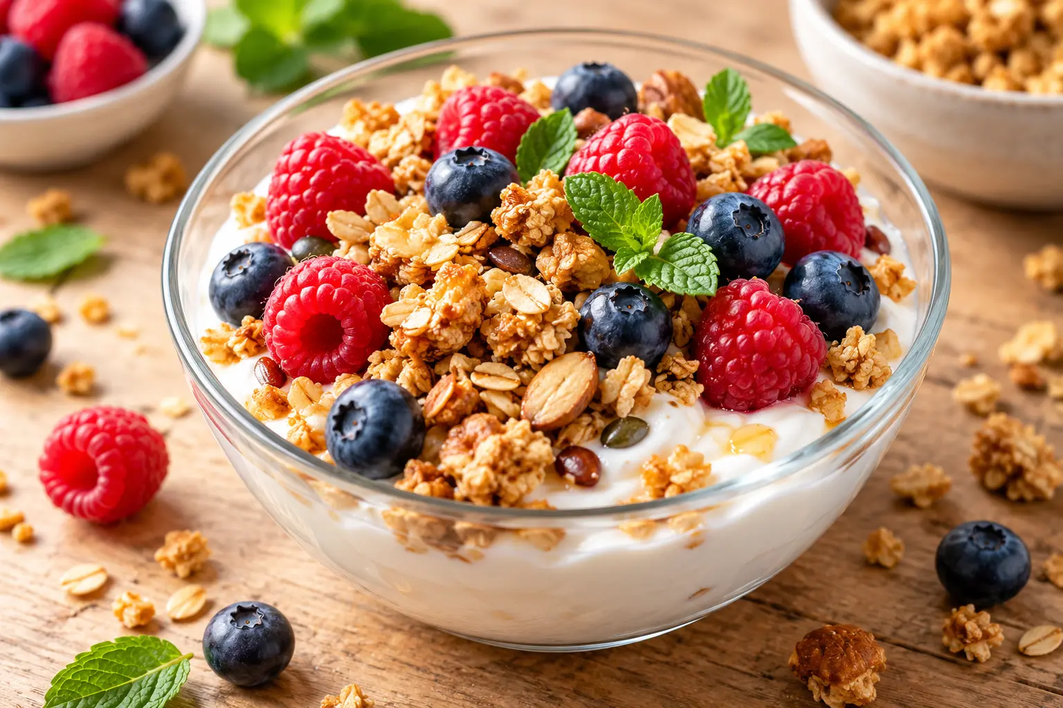 Yaourt fruits rouges et granola protéiné