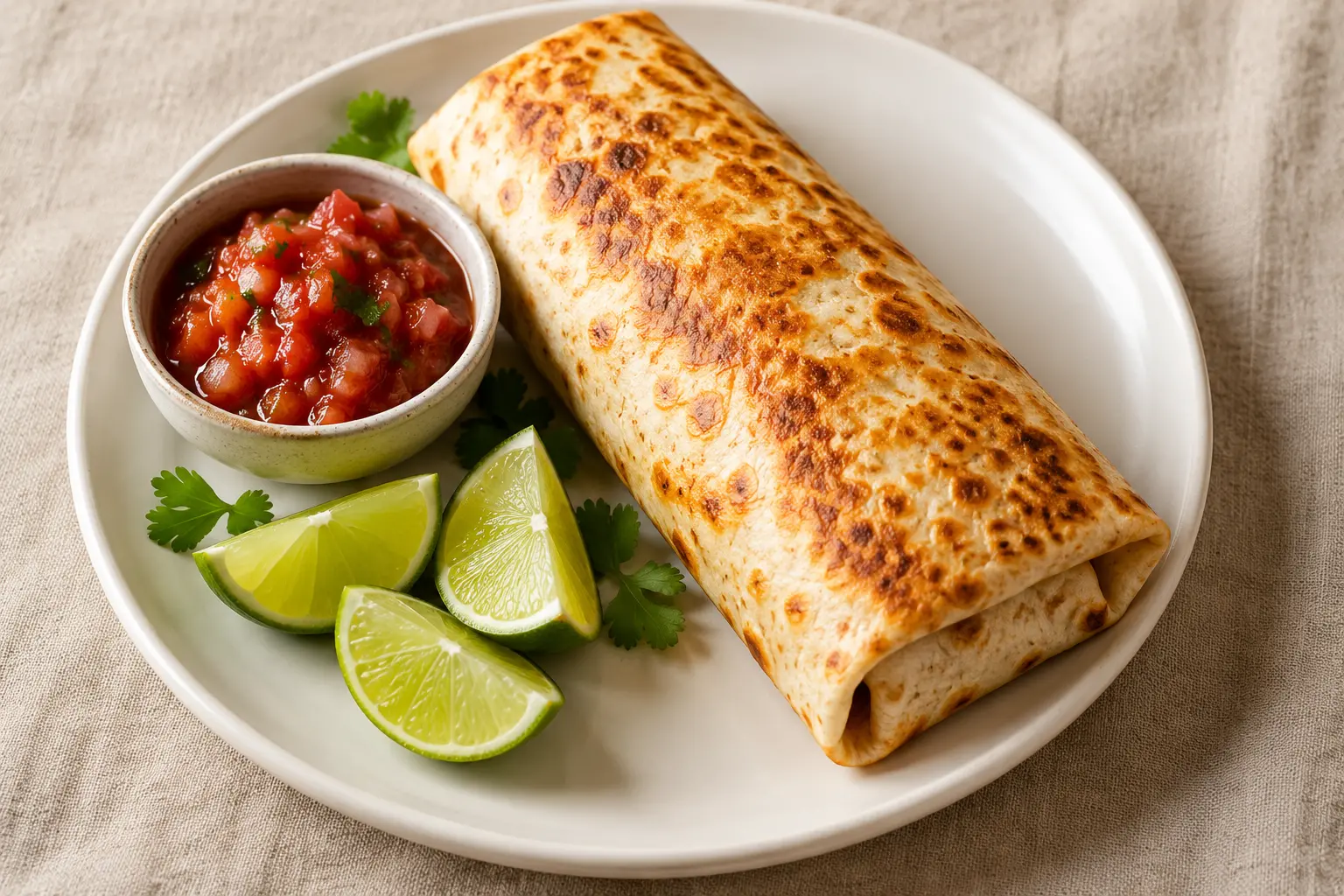 Burrito tex-mex protéiné coupé en deux montrant la garniture aux œufs et haricots noirs