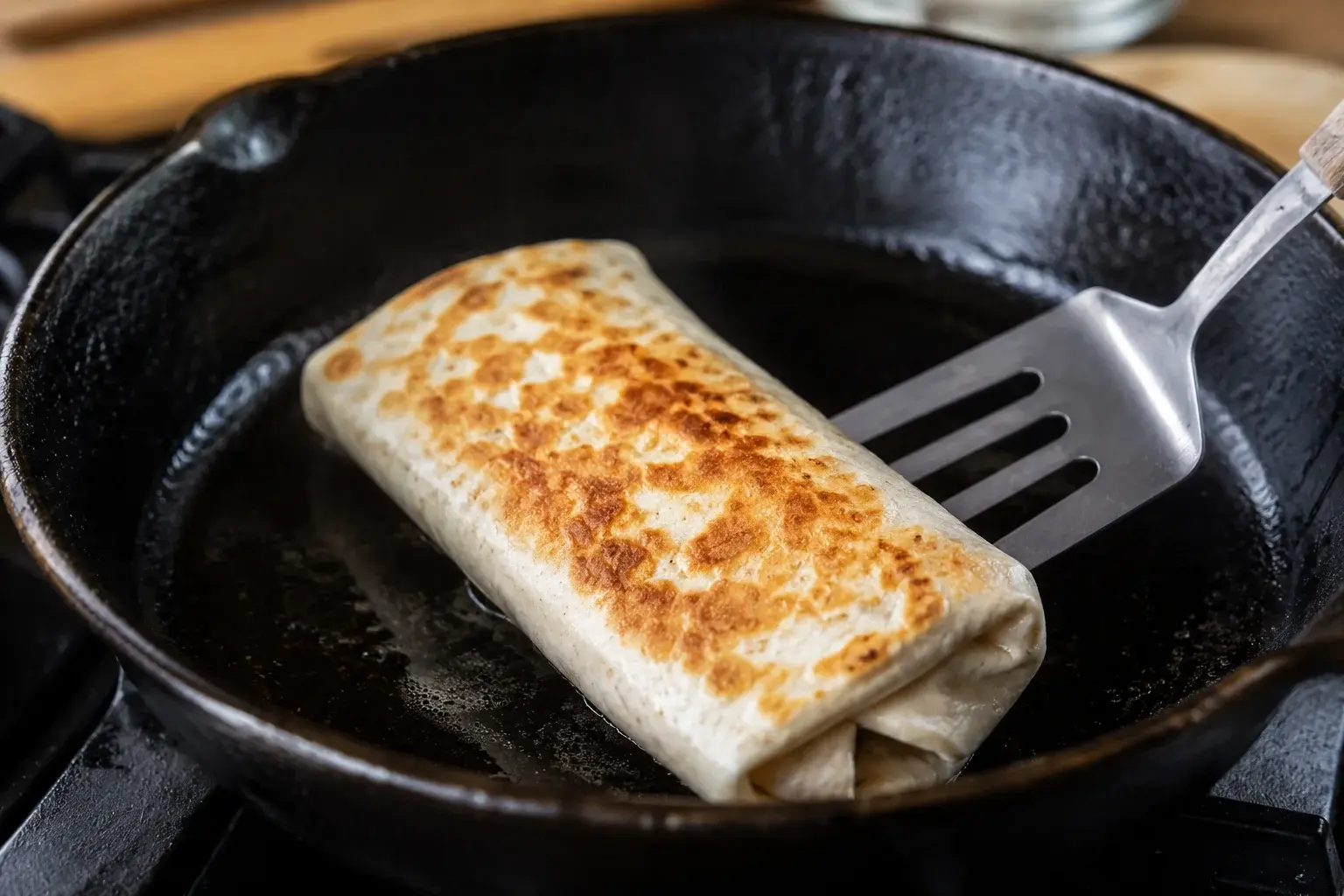 Burrito doré à la poêle avec des marques de cuisson légères