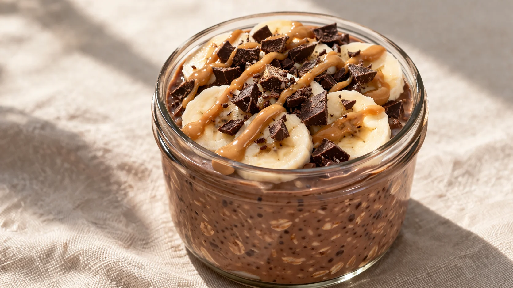 Overnight oats chocolat-banane protéinés