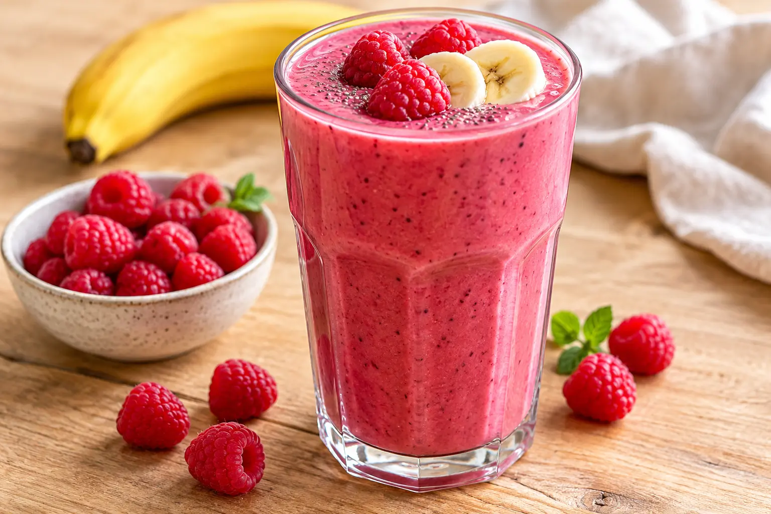 Smoothie framboises-banane protéiné