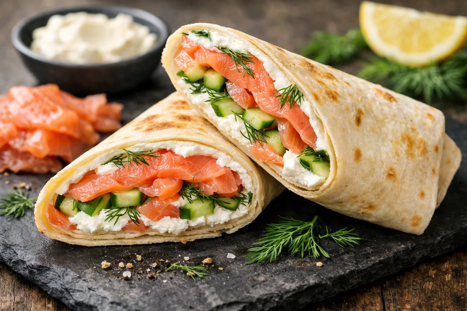 Wrap saumon-cream cheese protéiné