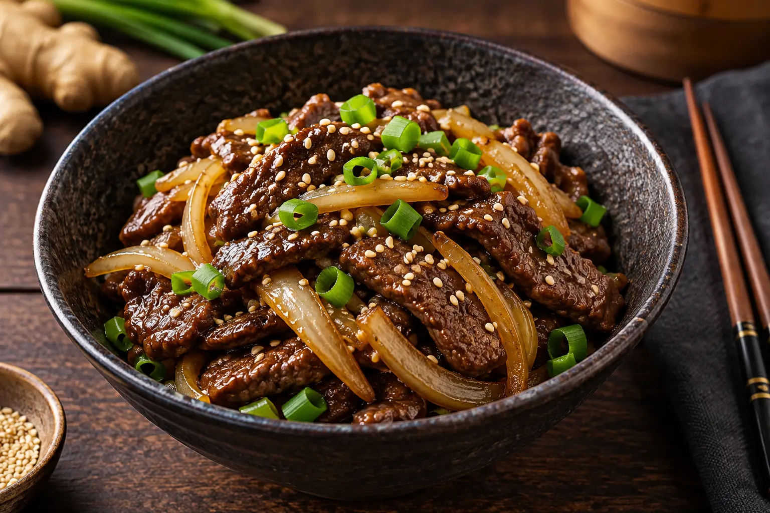 Bœuf sauté aux oignons et gingembre