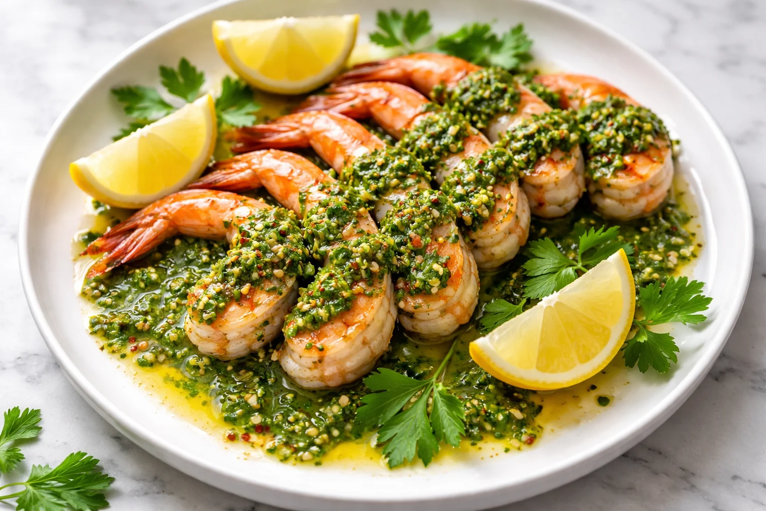 Crevettes grillées sauce chimichurri
