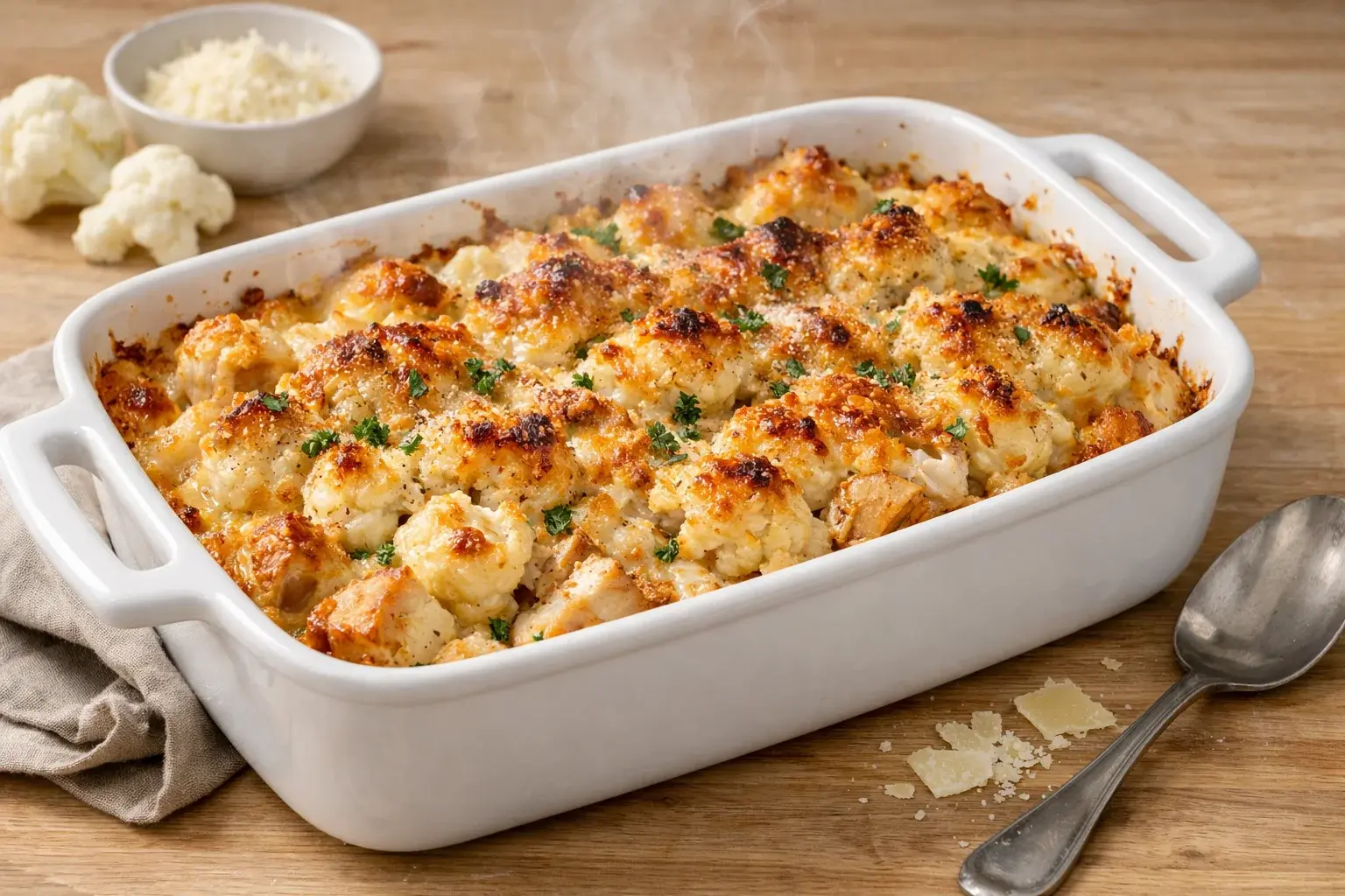 Gratin de chou-fleur au parmesan et poulet