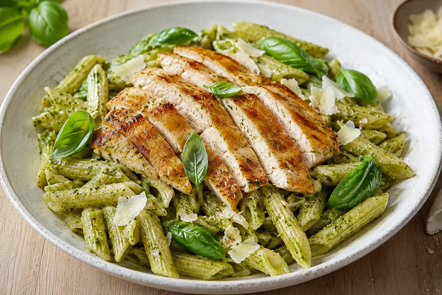 Pâtes au pesto et poulet grillé protéinées