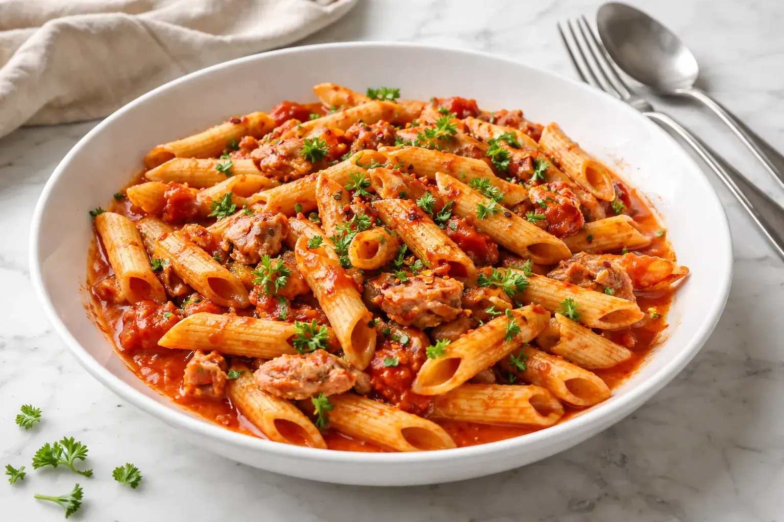 Penne arrabiata au thon