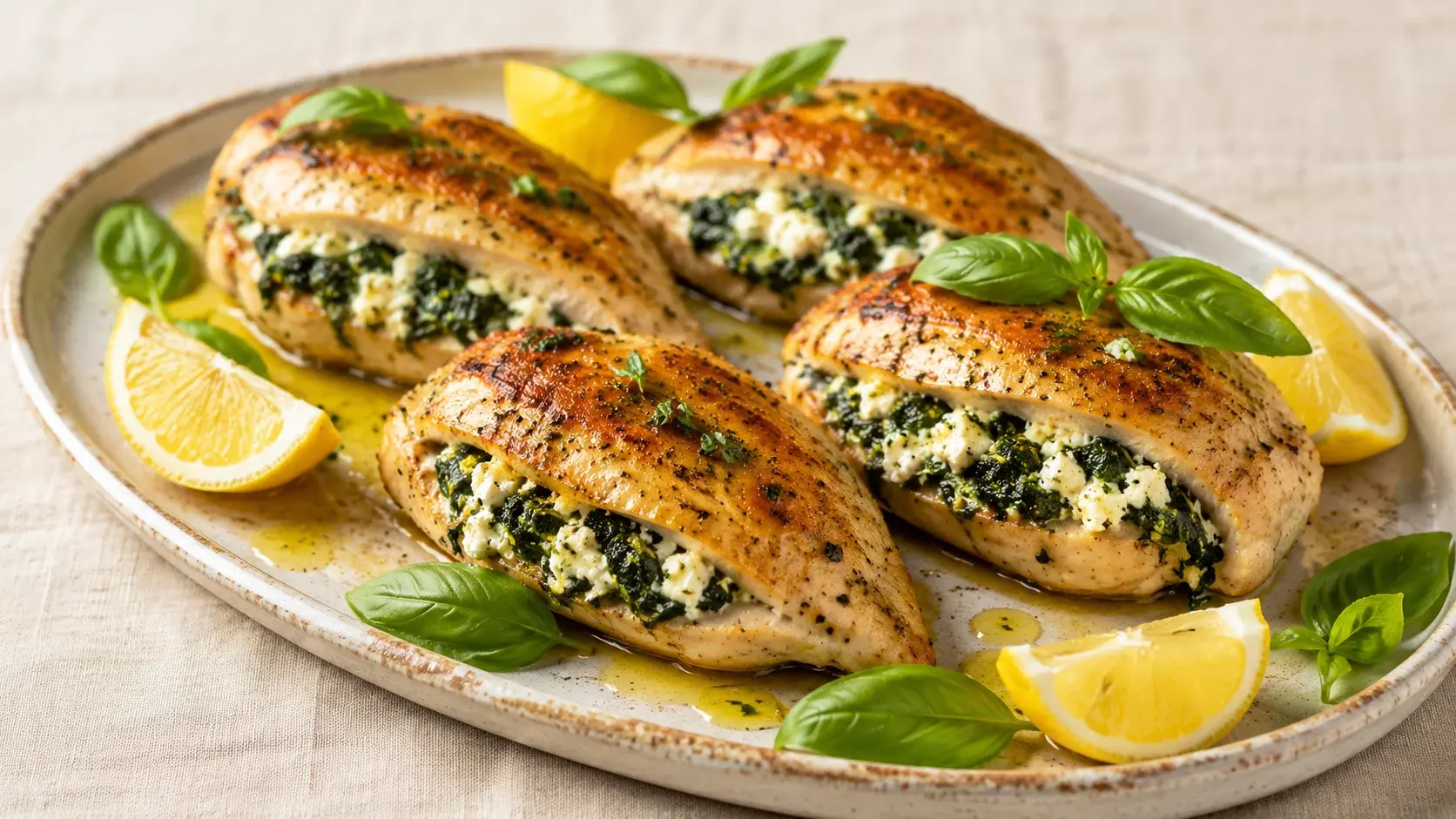 Poulet farci épinards et feta