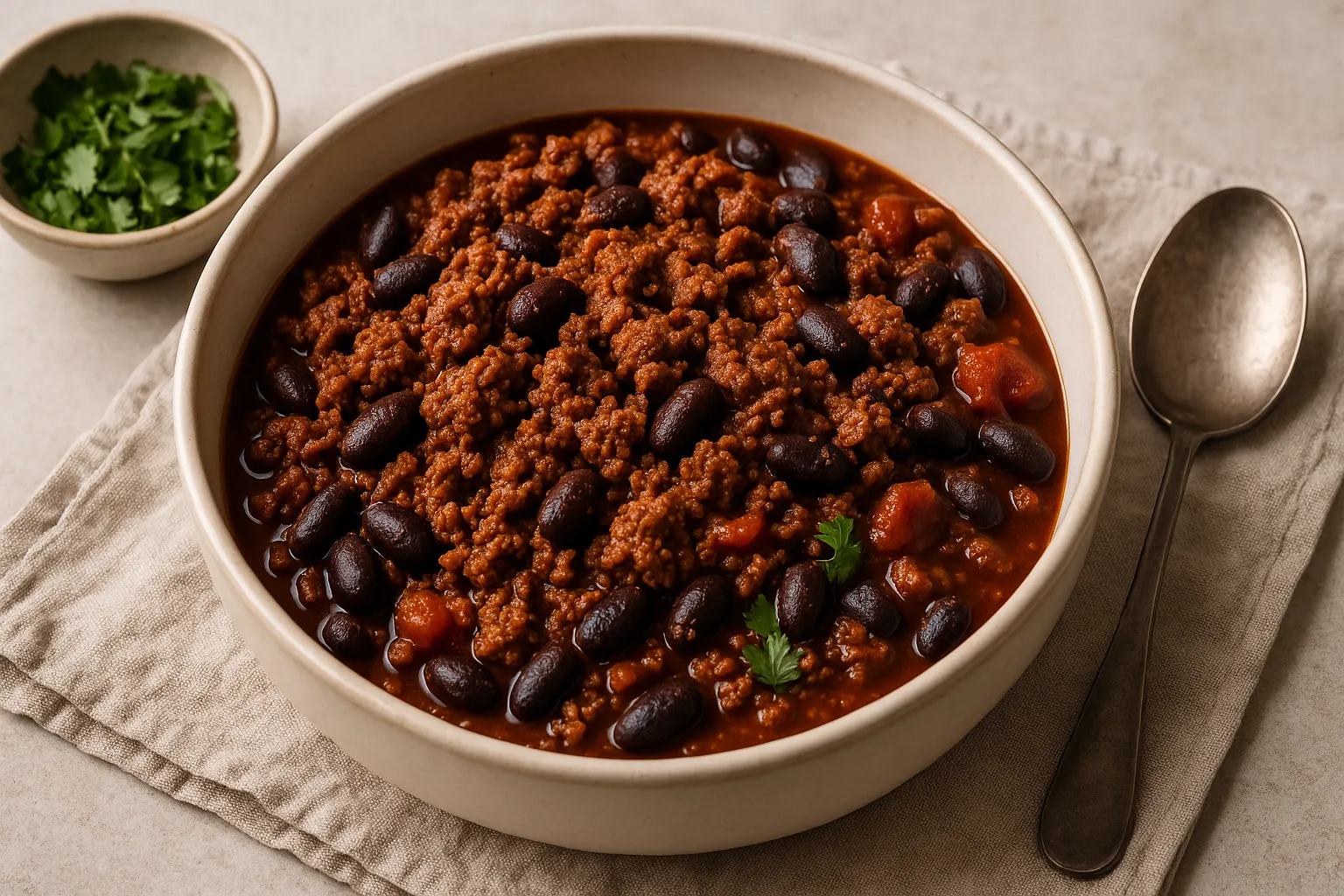 Chili con carne protéiné aux haricots noirs