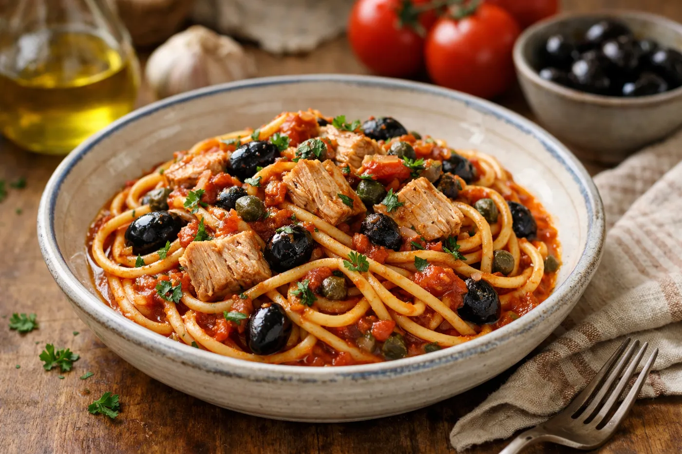 Pâtes à la Puttanesca et Thon