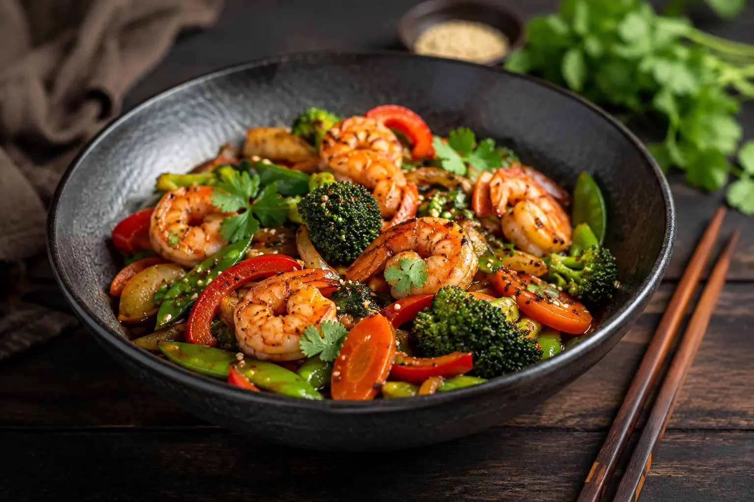 Wok de crevettes aux légumes
